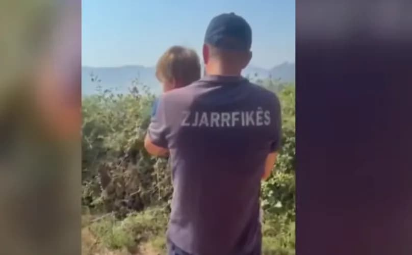 Momenti kur zjarrfikësi qetëson fëmijën e trembur nga zjarret në Mallakastër