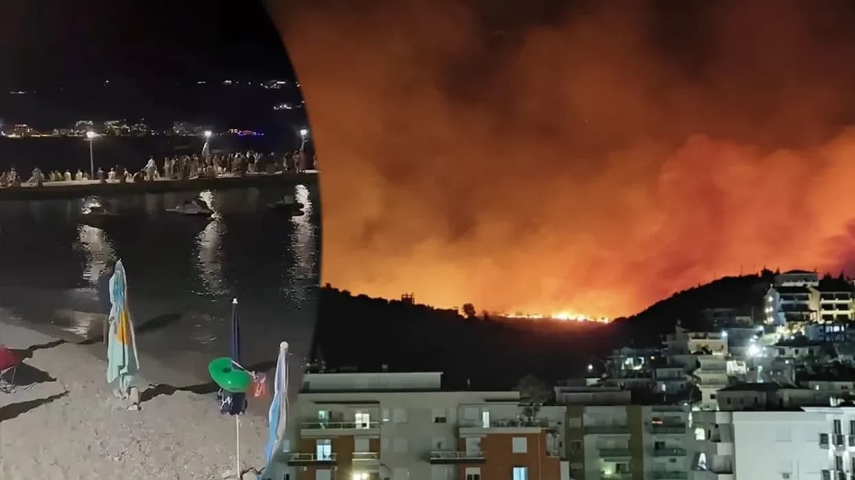 Zjarre të mëdha në Himarë, pamje dramatike: turistët mblidhen në breg të detit për t’u larguar nga flakët