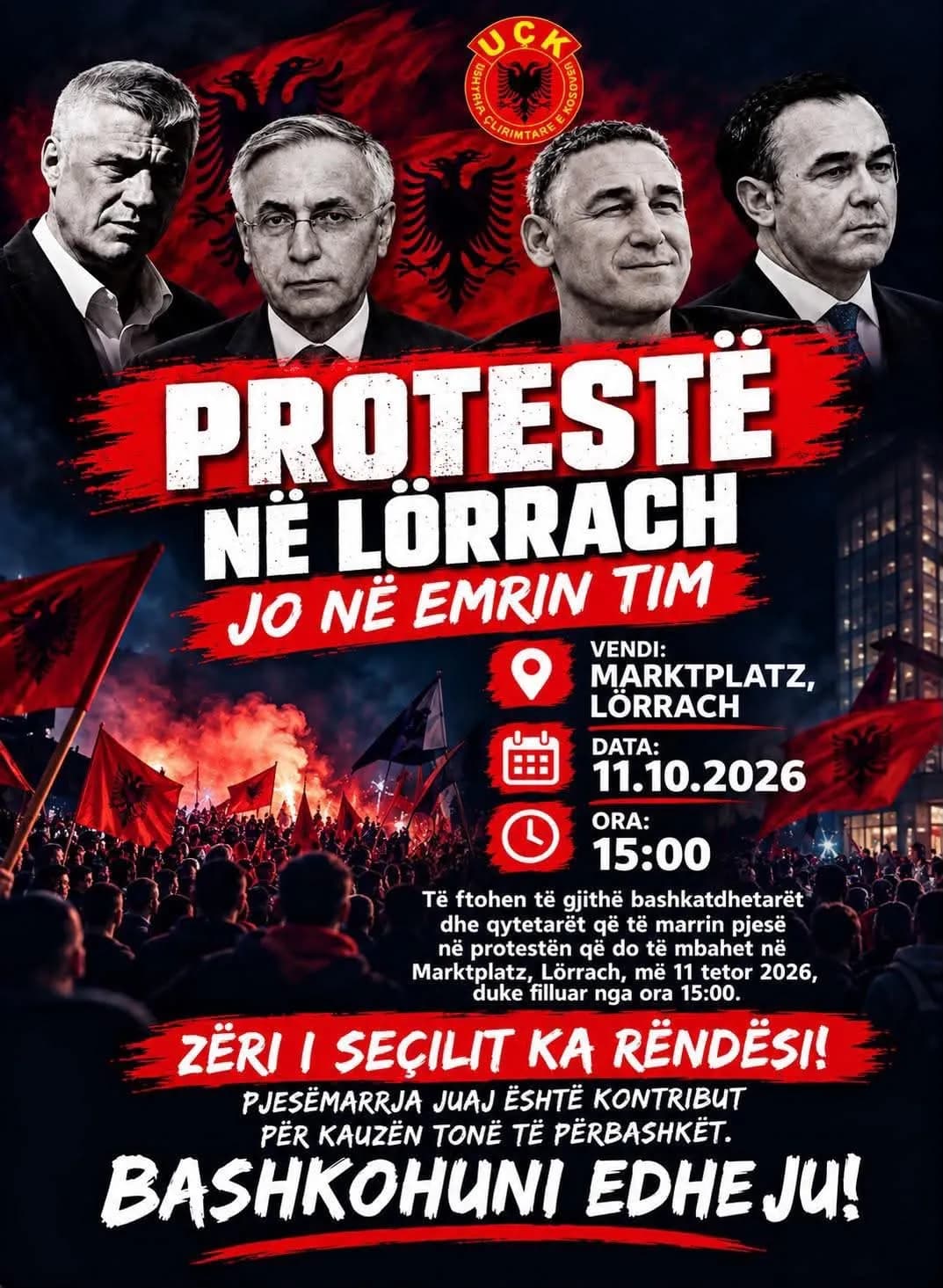 Protestë në Lörrach më 11 tetor, kërkohet mbështetje për ish-krerët e UÇK-së