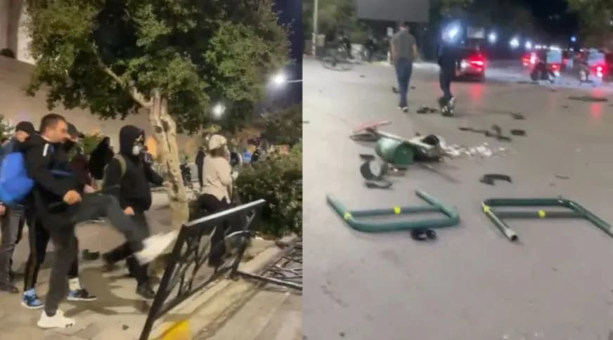Protestuesit në Tiranë nuk ndalen, pas bizneseve shkatërrojnë edhe semaforë e kangjella