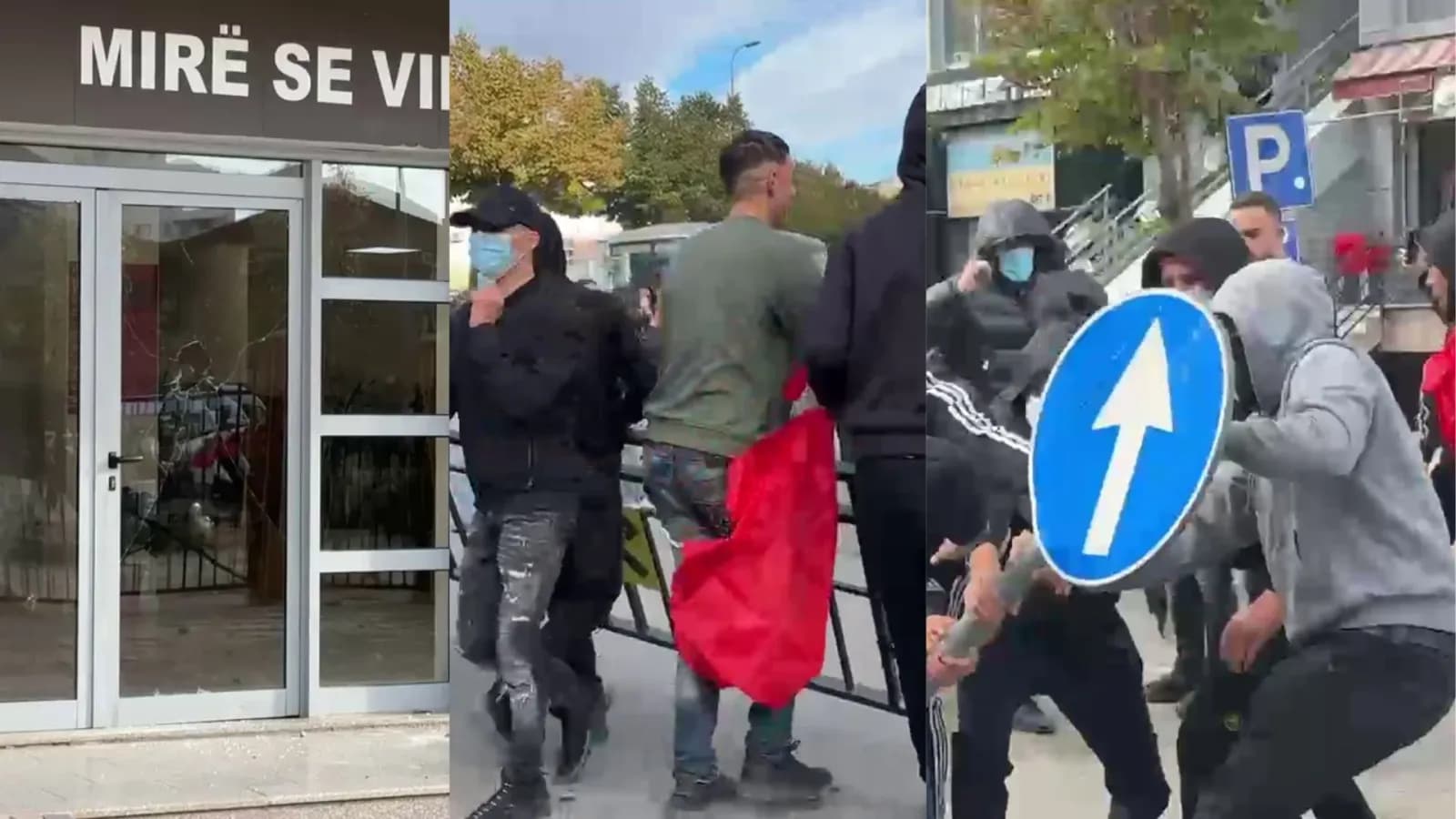 Përshkallëzohet protesta në Lezhë, thyhen xhamat e një gjimnazi, protestuesit shkulin kangjellat dhe tabelat rrugore