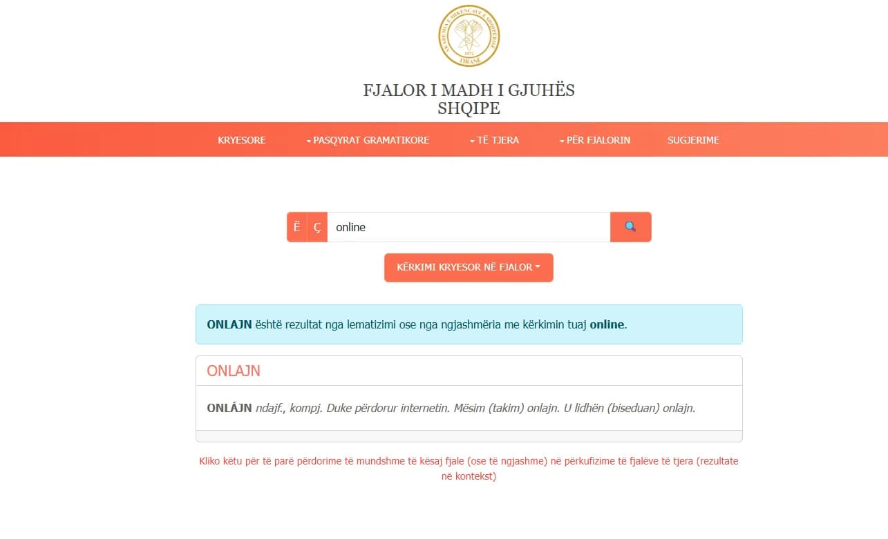 Fjala “Onlajn” hyn në fjalorin e Gjuhës Shqipe