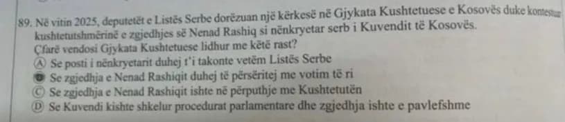 Ndodh edhe kjo: “Çfarë vendosi Kushtetuesja për Nenad Rashiqin?” përfundon në Testin e Maturës