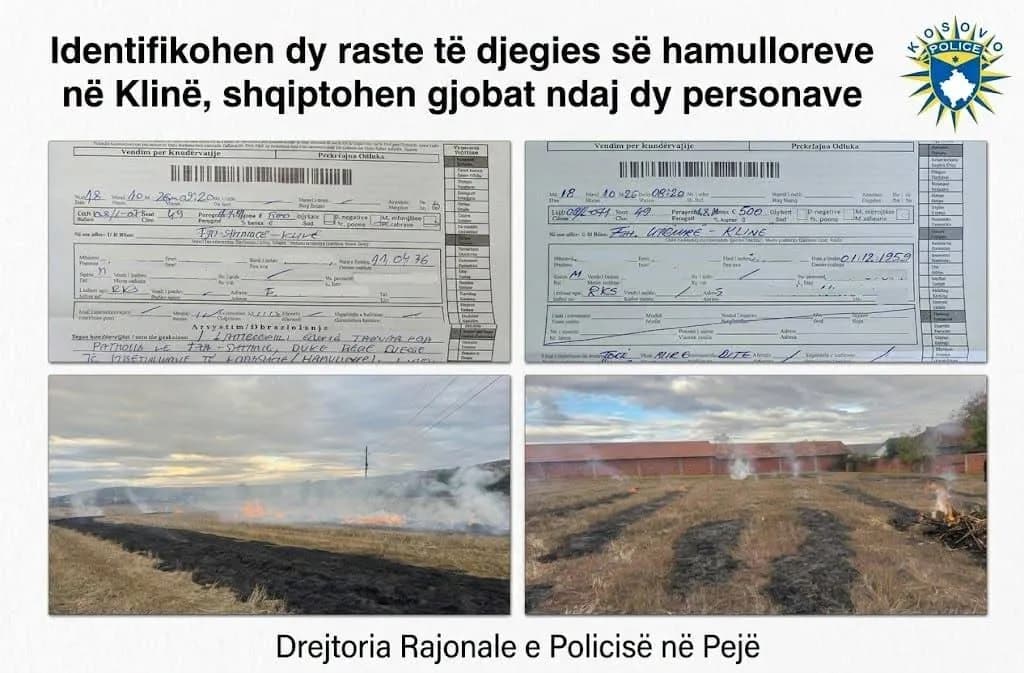 Dy zjarre brenda 35 minutave në Klinë, Policia identifikon përgjegjësit – gjobiten me nga 500 euro