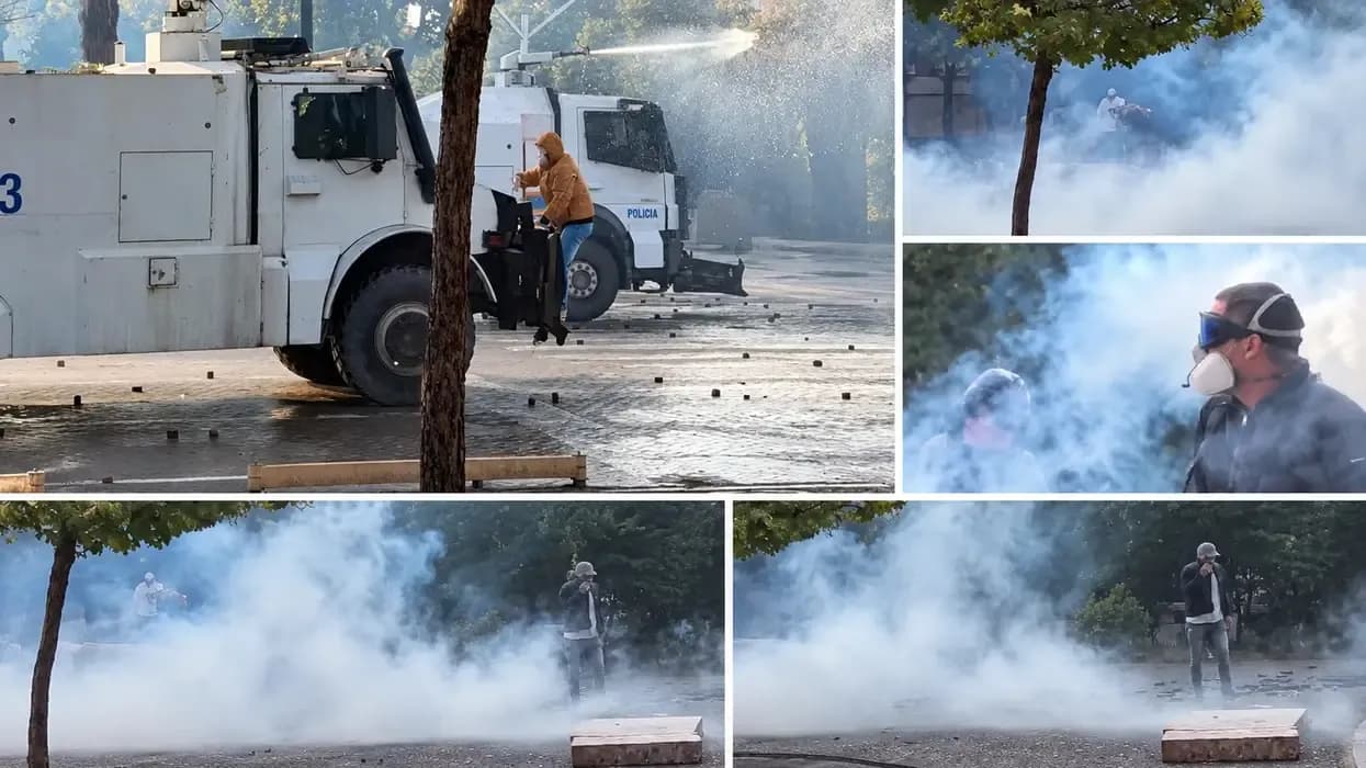 Përplasje në bulevardin “Dëshmorët e Kombit”, në Tiranë policia përdor gaz lotsjellës ndaj protestuesve