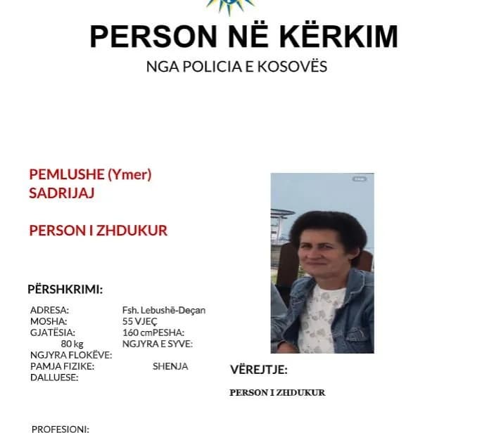 Policia kërkon ndihmën e qytetarëve për gjetjen e një personi të zhdukur
