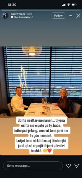 “Lutjet tona në këtë muaj të Shenjtë janë që të jemi përsëri bashkë”, Endrit Thaçi dedikim ish-presidentit gjatë iftarit me nënën e tij