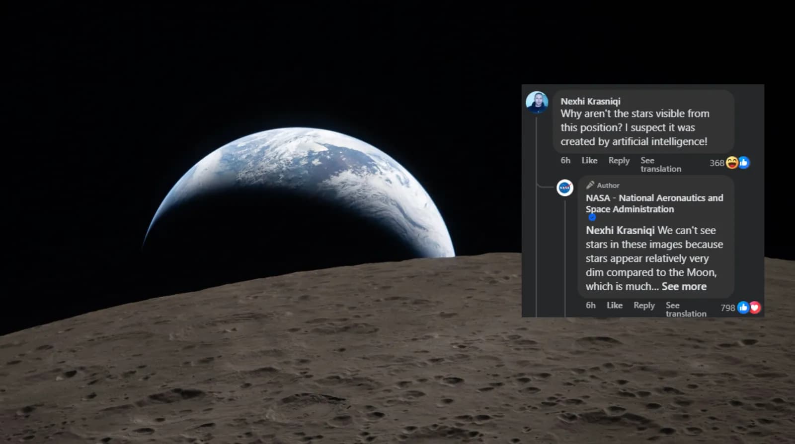Nexhi nga Kosova dyshon për origjinalitetin e fotove të Hënës, NASA i kthen përgjigje: Si shohim yjet sepse…