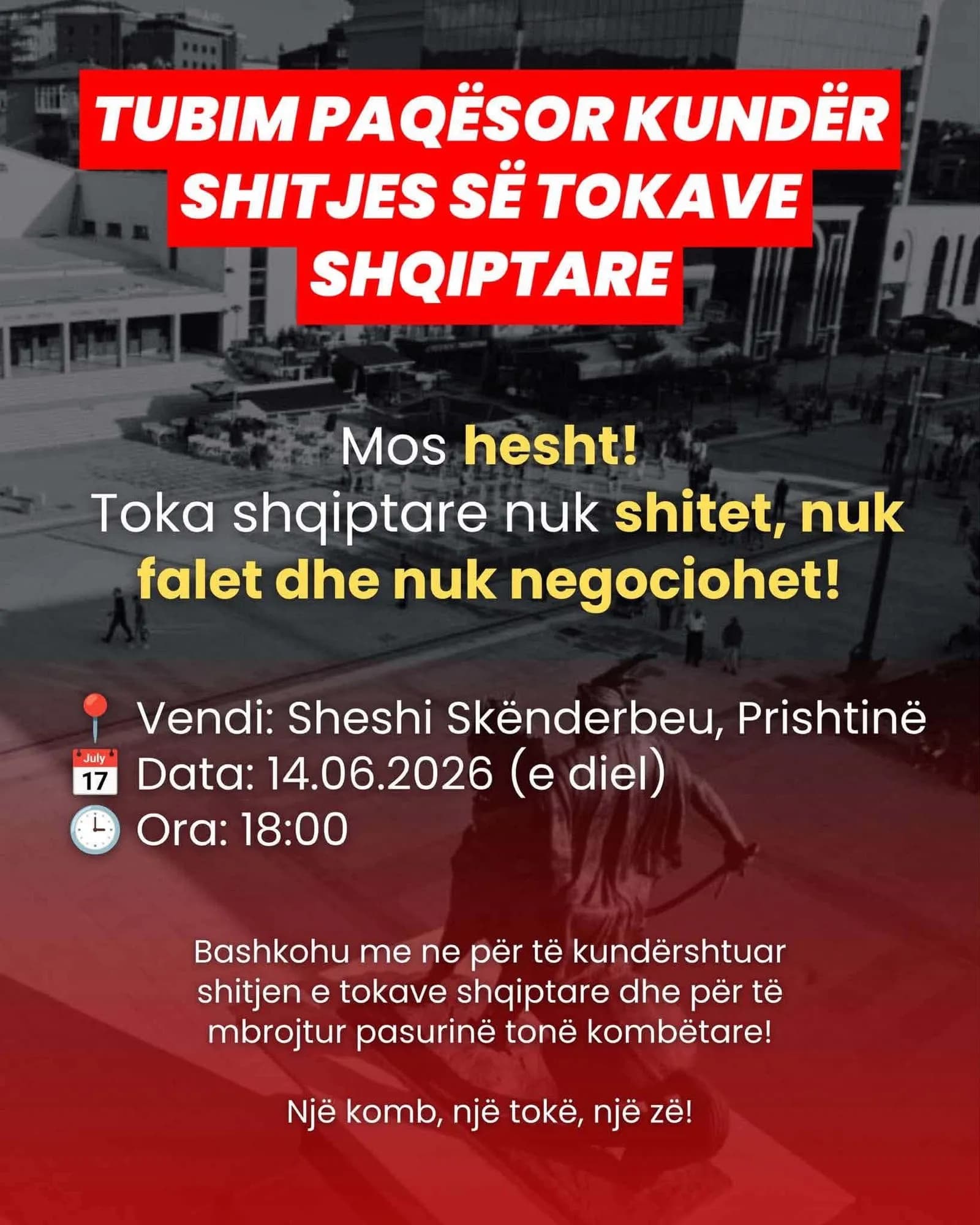 Organizohet protestë në sheshin e Prishtinës “Kundër shitjes së tokave shqiptare”